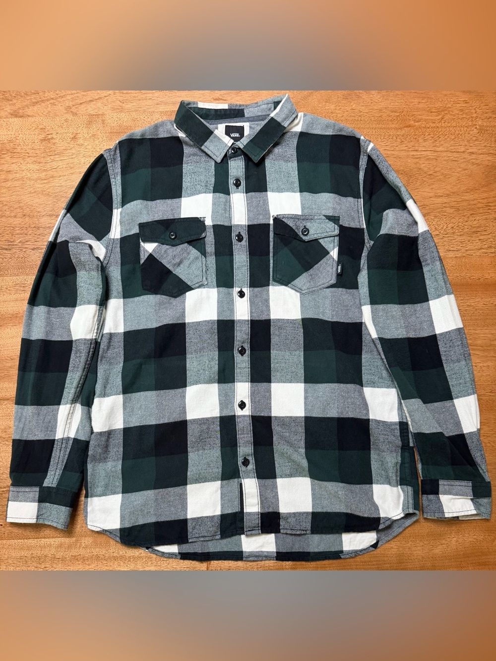 Vans Men’s Flannel Long Sleeve Button Up Green Plaid, Size XL - Tailored Fit